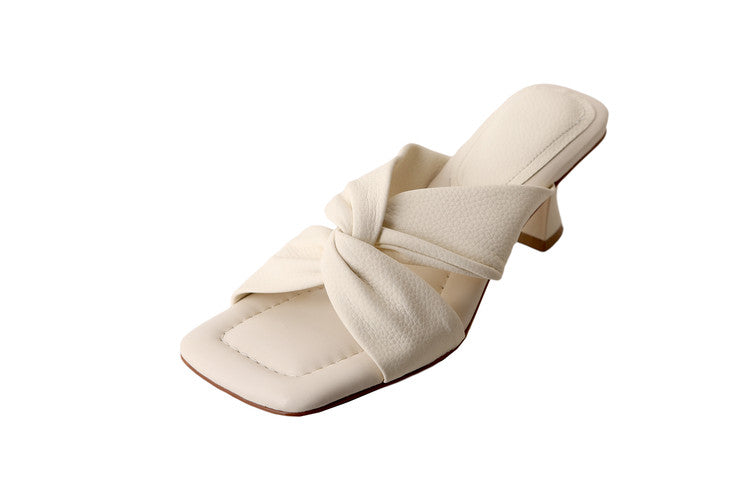 Karin Luna In Stock In Stock  Comfortable Cross Strap  Airy High Heel Square Toe Slippers