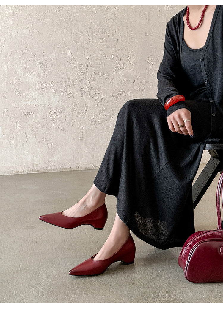 Karin Luna Full Layer Inside and Out~Basic Versatile Retro French Pointed Toe Irregular Heel Single Shoes