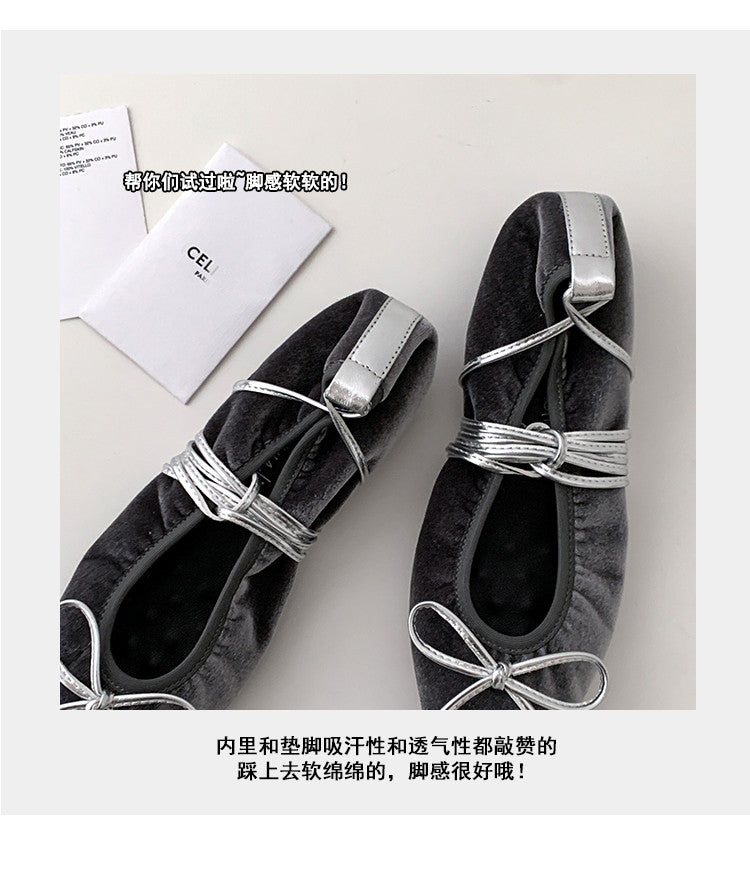Karin Luna In Stock In Stock Retro Velvet Pointed Toe Bowknot Single Shoes