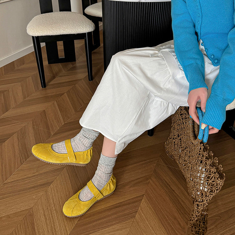 Karin Luna Casual Shoes Series~  In Stock In Stock Magic Tape Round Toe Internal Height Increase Single Strap Flats