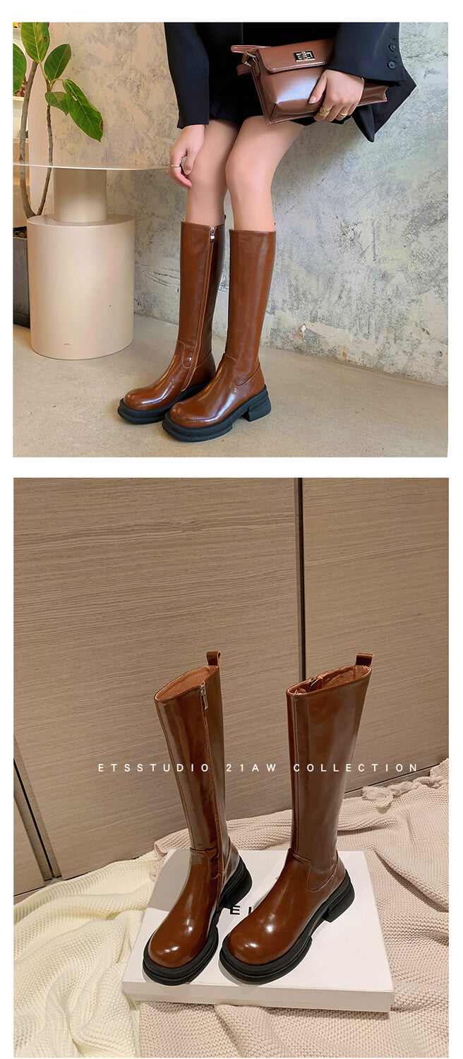 Karin Luna In Stock Spot Goods  Always in stock  Classic Basic Style Round Toe Thick Sole Knight Boots