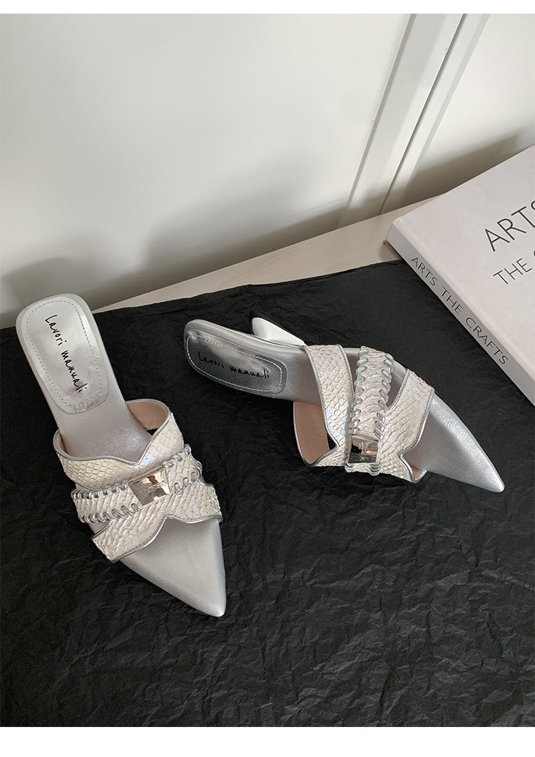 Karin Luna Fish Skin Series~Minimalist Pointed Toe Hot-Selling Unique Heel Slippers