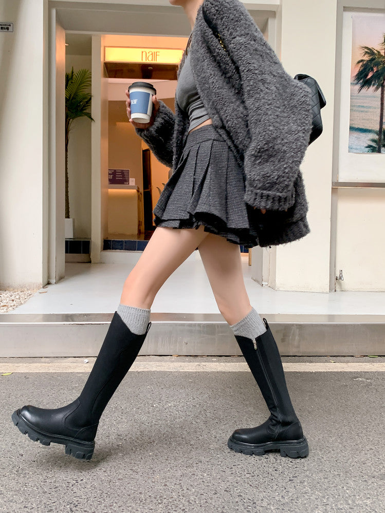 Karin Luna In Stock Versatile Irregular Stretch Fabric Long Boots