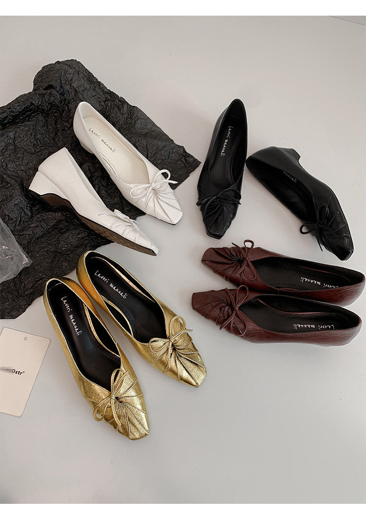 Karin Luna French Style Wrinkled Square Toe Height-Increasing Flats
