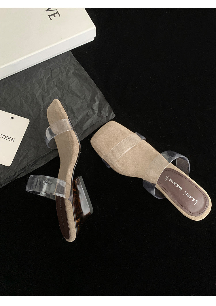 Karin Luna Hot-Selling Amber Element~Spot Goods Spot Goods Transparent tpu   Minimalist Square-Toed One-Strap Slippers