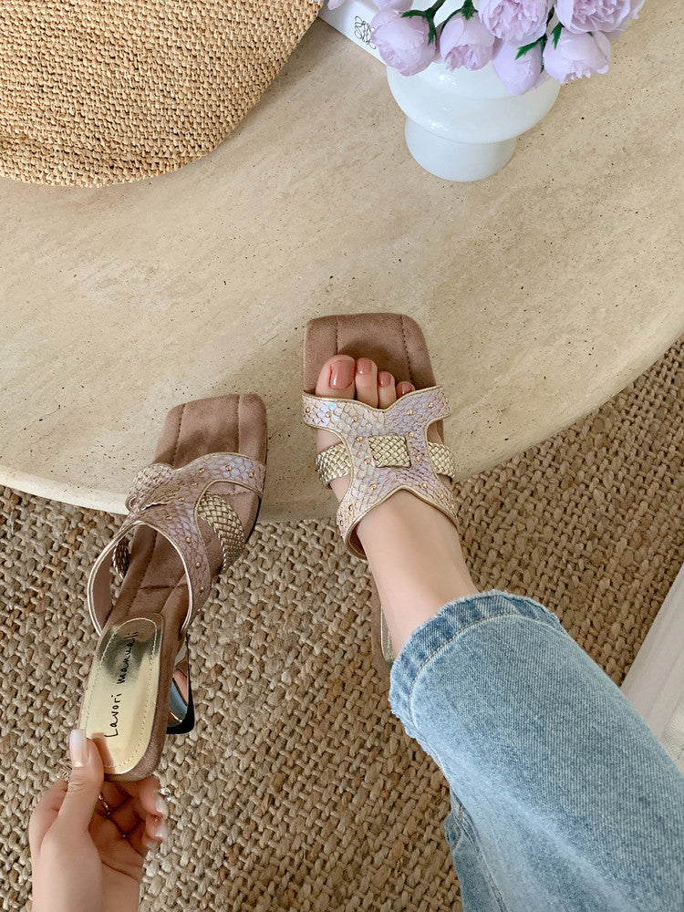 Karin Luna Fish Skin Series~ Hot-selling Square-Toe Slippers with Built-in Traffic