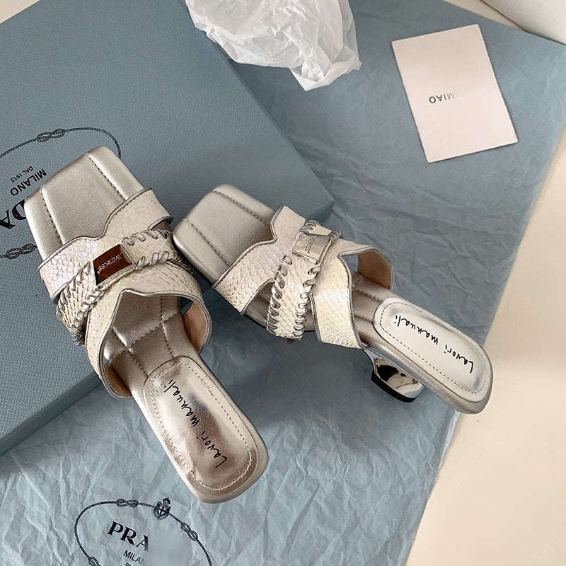 Karin Luna Fish Skin Series~ Hot-selling Square-Toe Slippers with Built-in Traffic