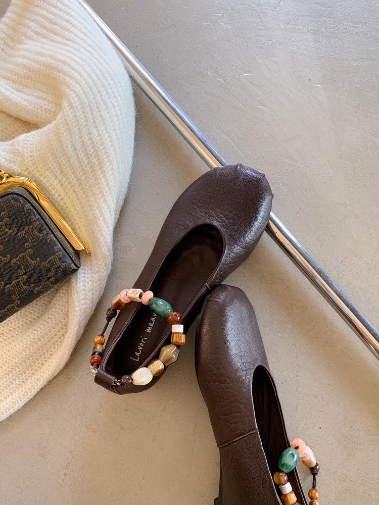 Karin Luna Full Layer Inside and Out~Elephant Pattern Round Toe Hidden Wedge Granny Shoes
