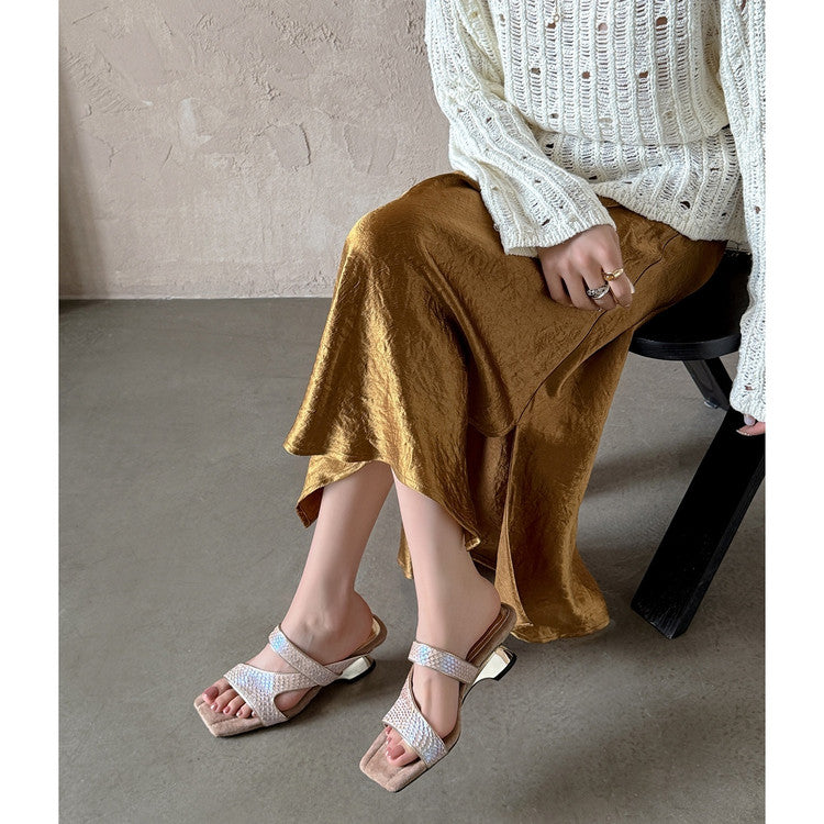 Karin Luna Fish Skin Series~Minimalist Square Toe Popular Irregular Heel Slippers