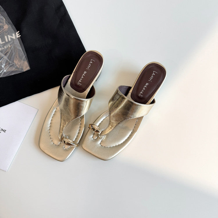 Karin Luna In Stock Spot Goods Clip-toe Square Toe Metal Buckle Minimalist Slippers