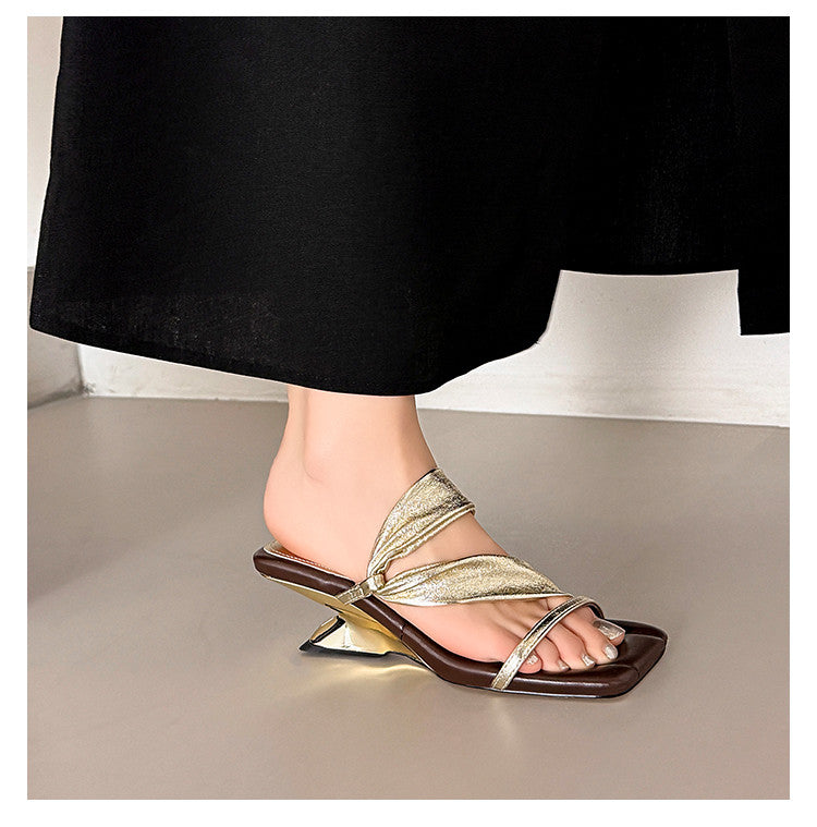 Karin Luna In Stock Spot Goods Minimalist Style Square-Toed Irregular Heel Slippers