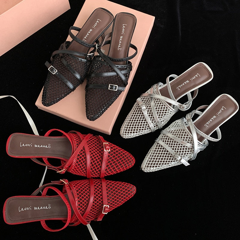 Karin Luna In Stock  Spot Goods  Mesh Series Elegant Closed-Toe Belt Buckle Slippers
