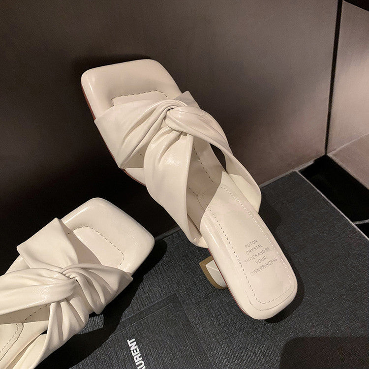 Karin Luna In Stock Spot Goods   Absolutely amazing4Color Cross Strap Thick Heel Square Toe Soft Slippers