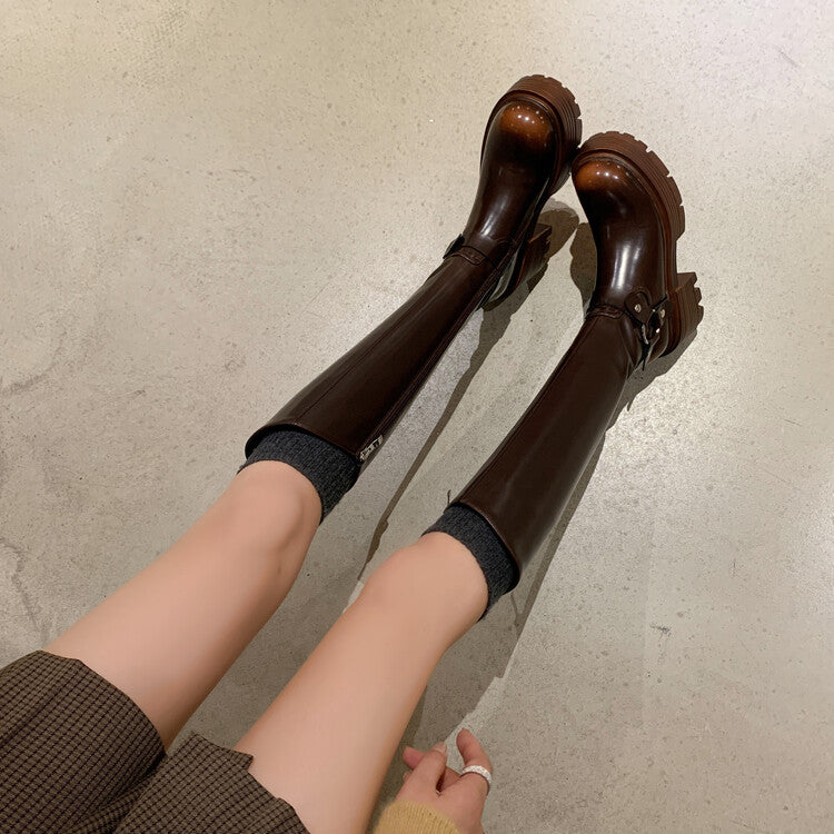 Karin Luna In Stock In Stock Slimming Diagonal Cut Tube Top  Best-selling in stock Retro Metal Buckle Thick-Soled Long Boots