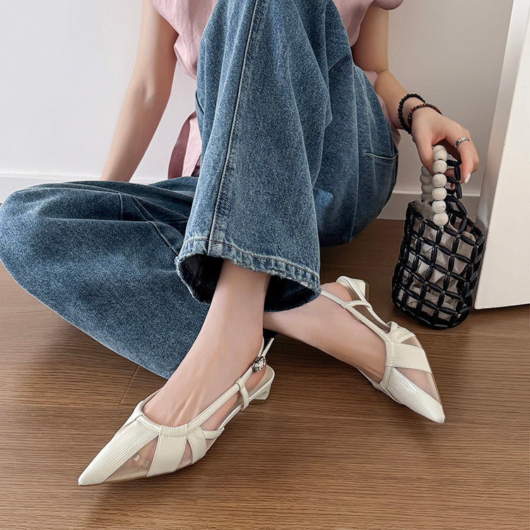 Karin Luna In Stock Spot Goods  Mesh Patchwork Pointed Toe Elegant Closed-Toe Sandals