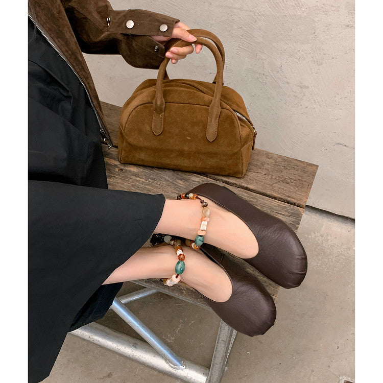 Karin Luna Full Layer Inside and Out~Elephant Pattern Round Toe Hidden Wedge Granny Shoes