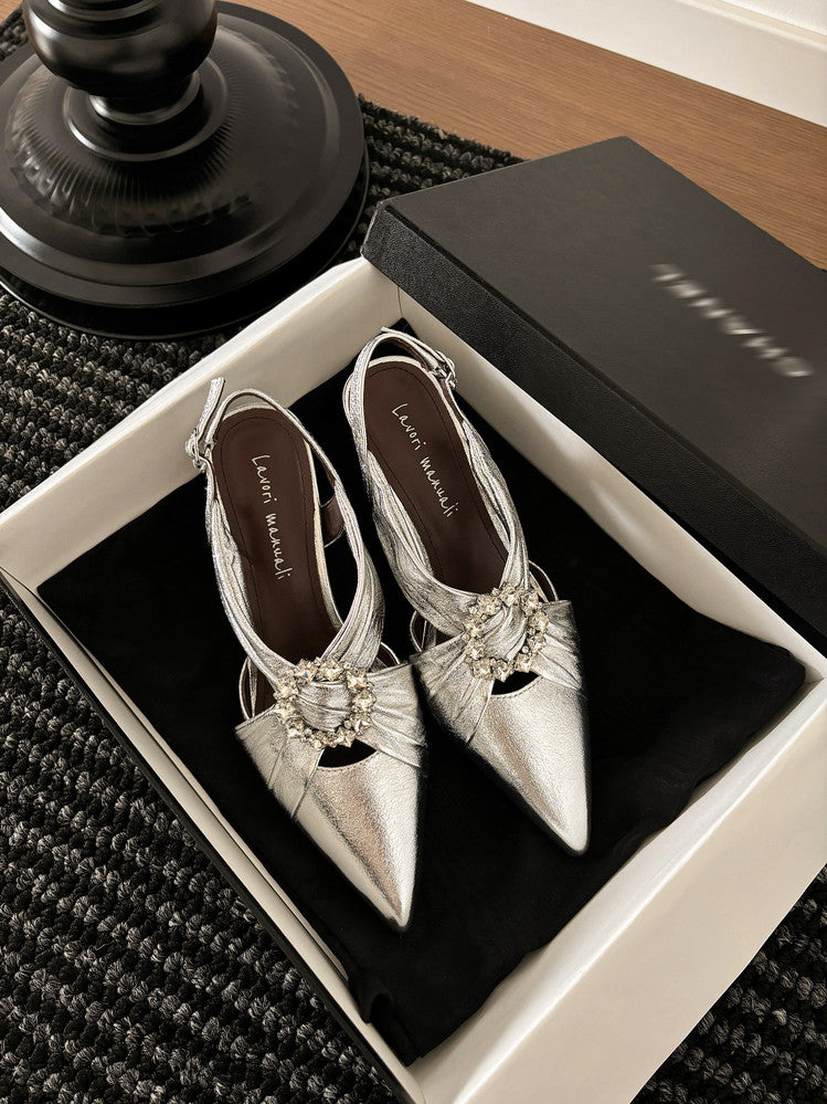 Karin Luna Bestseller Popular  Pointed Toe Irregular Heel Elegant Rhinestone Closed-Toe Sandals