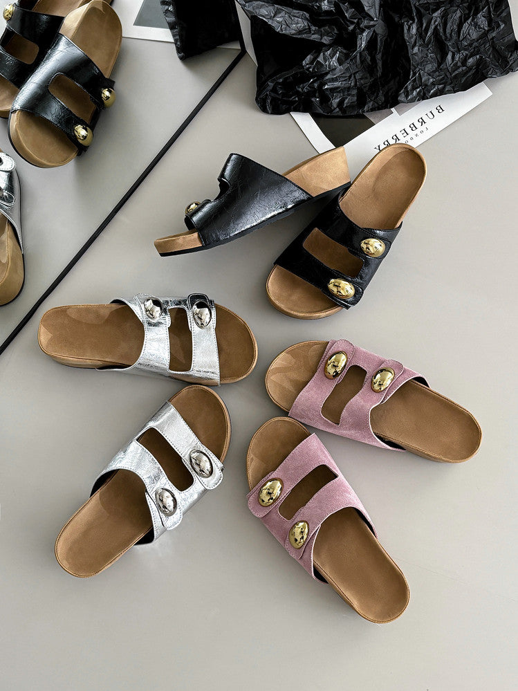 Karin Luna   Casual Style   Thick Sole Belt Buckle Slide Sandals
