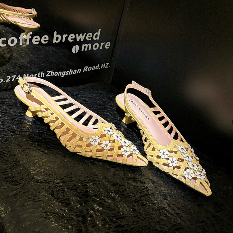 Karin Luna In Stock Spot Goods  Purely Handmade Flowers High-end Hollow Out Sandals
