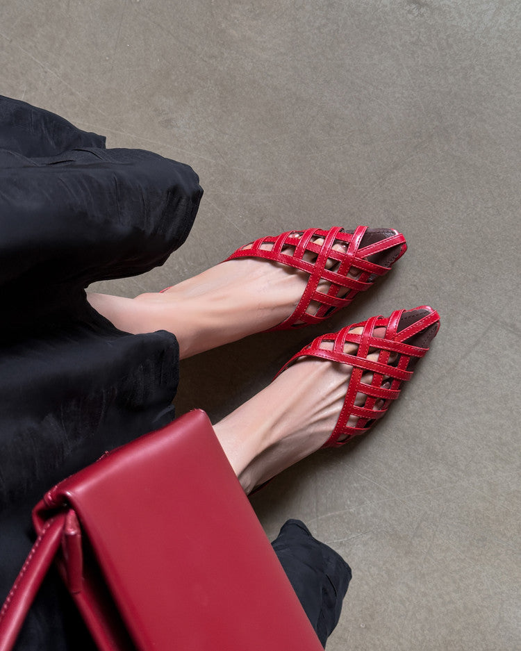 Karin Luna Braided Style ~Cross-woven Pointed Toe Closed-toe Sandals