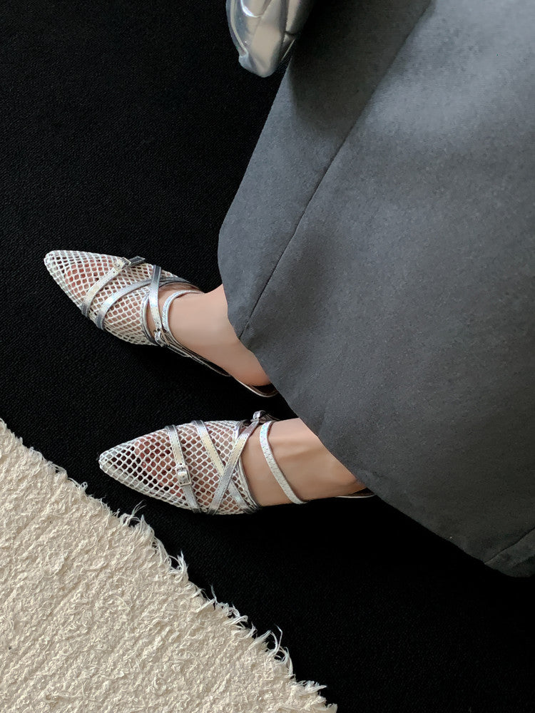 Karin Luna In Stock  Spot Goods  Mesh Series Elegant Closed-Toe Belt Buckle Slippers