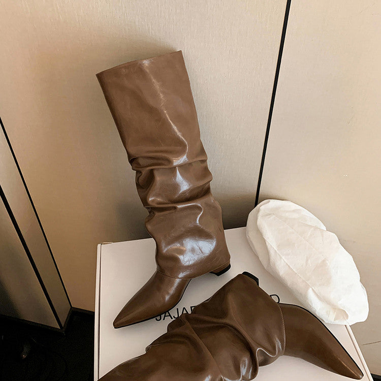 Karin Luna Elegant Style Pointed Toe Hidden Wedge Long Boots