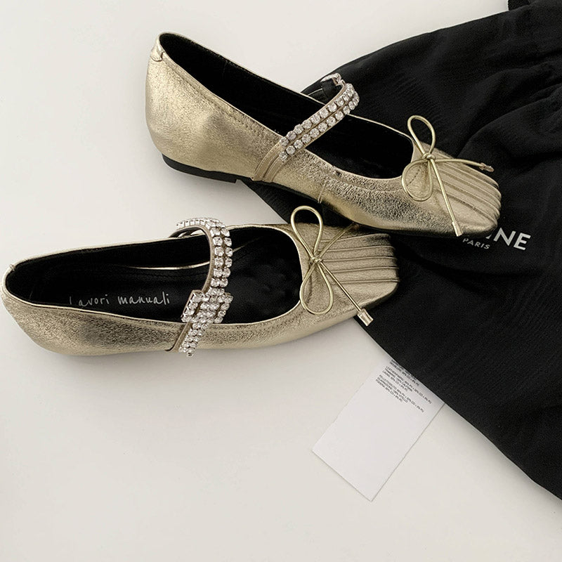 Karin Luna In Stock Spot Goods  Vintage Sweet Rhinestone One-Strap Granny Flats