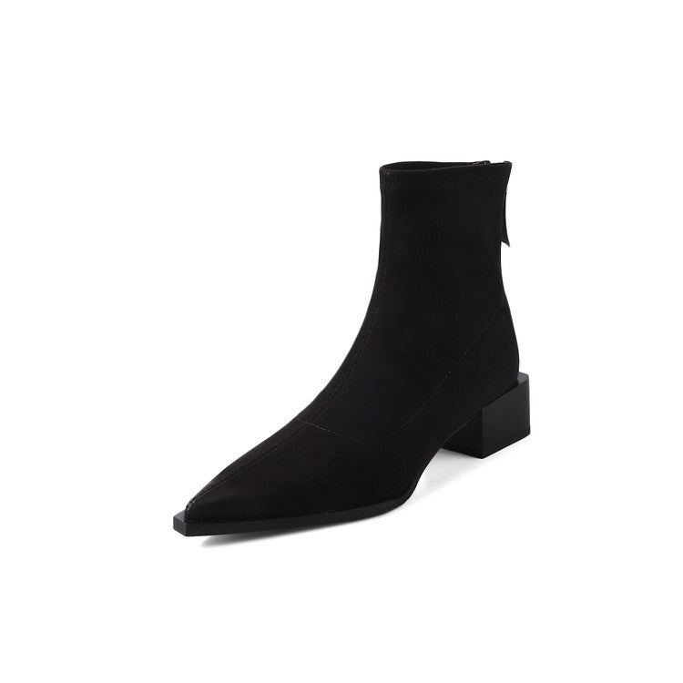 Karin Luna In Stock In Stock Elastic Slim Pointed Toe Chunky Heel Basic Ankle Boots