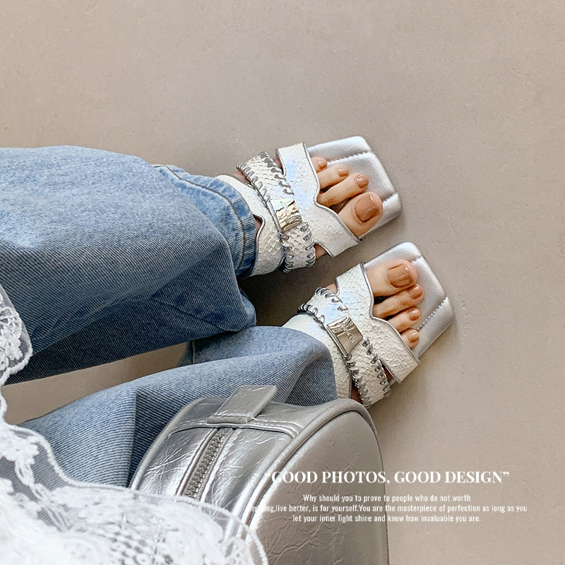 Karin Luna Fish Skin Series~ Hot-selling Square-Toe Slippers with Built-in Traffic