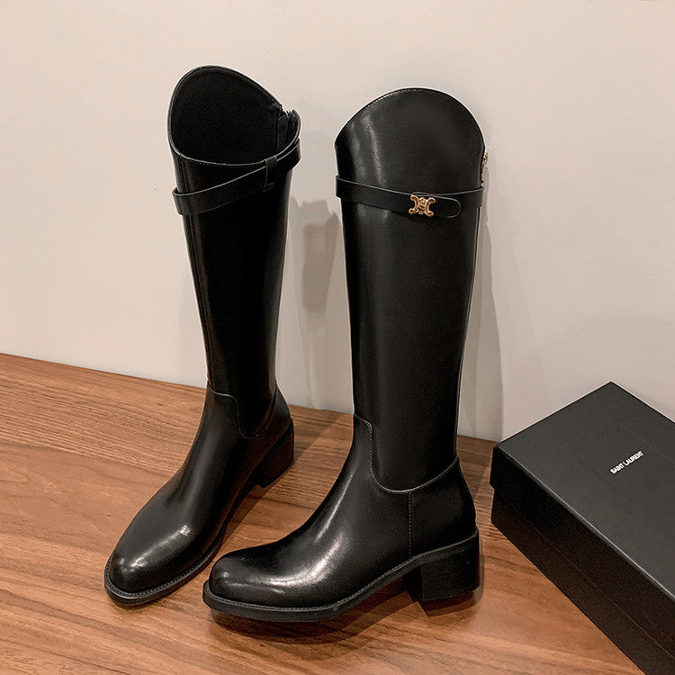 Karin Luna In Stock Classic Style Now Round Toe Flat Bottom Casual Slimming Knight Boots