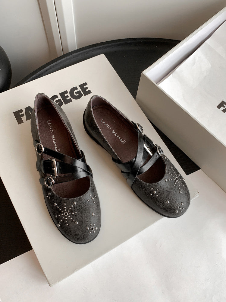 Karin Luna In Stock Spot Goods Studded Rivet Hidden Wedge Mary Jane Shoes