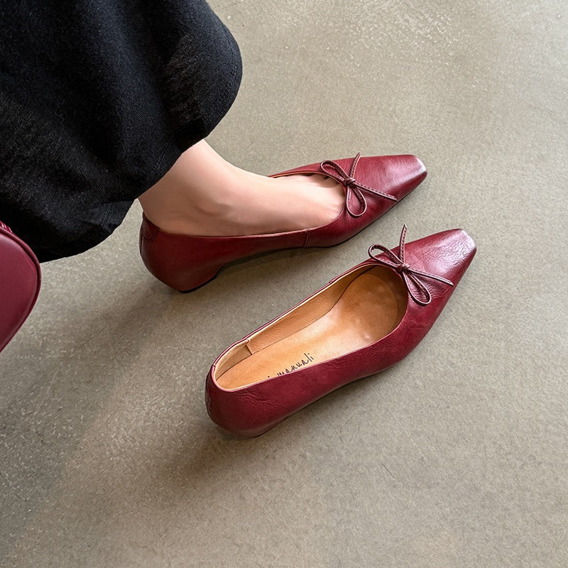 Karin Luna Full Layer Inside and Out~Basic Versatile Small Square Toe Butterfly Knot Irregular Heel Single Shoes