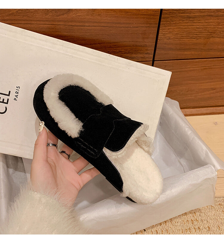 Karin Luna In Stock Look~This is such thick lamb wool Winter Atmosphere！Cowhide Leather Lamb Wool Round Toe Flat Sole Half Support！