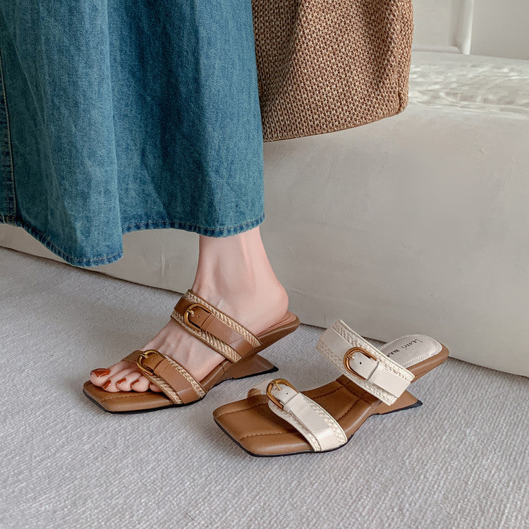 Karin Luna Hot-Selling In Stock Retro Wedge Belt Square Toe Irregular Heel
