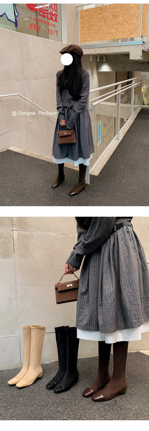 Karin Luna In Stock In Stock Patchwork Long Boots Elegant Versatile
