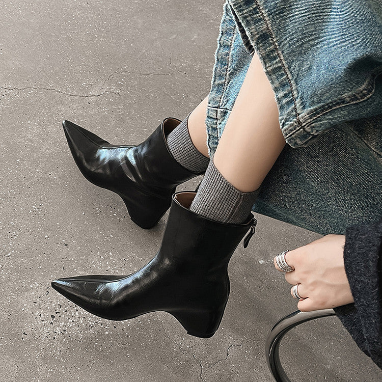 Karin Luna Versatile Elegant Style Pointed Toe Hidden Wedge Short Boots