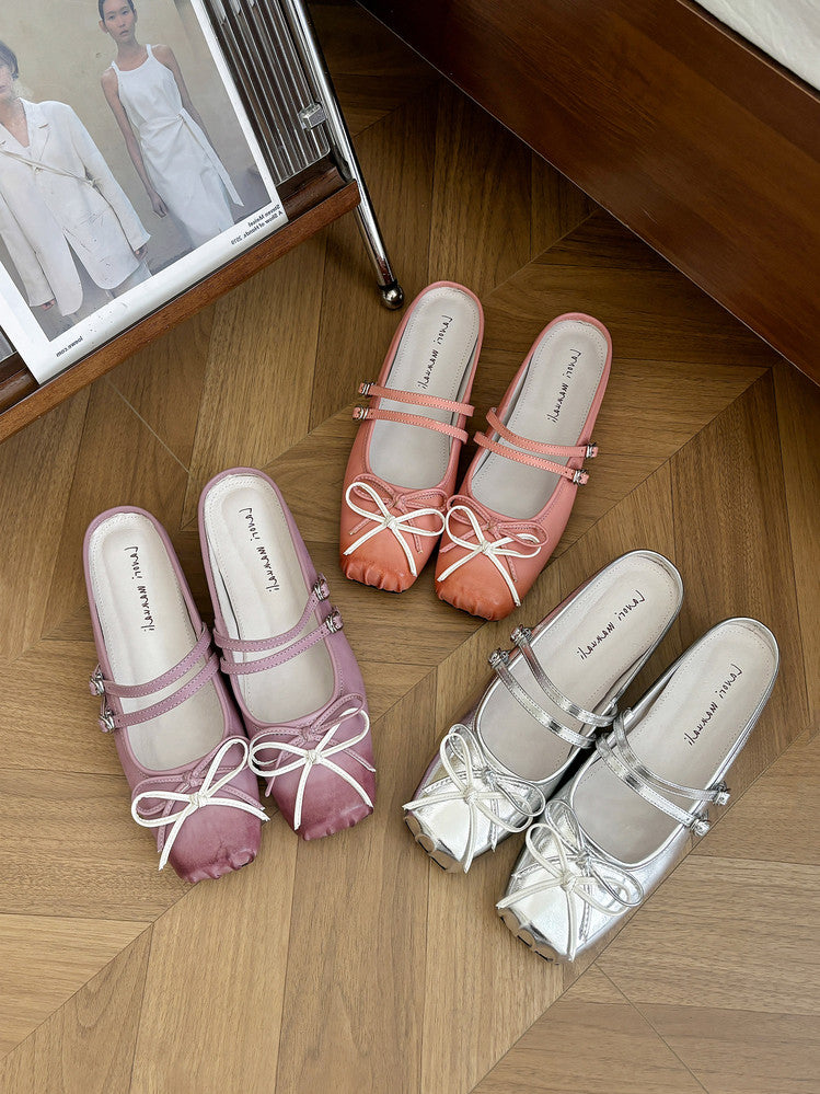 Karin Luna In Stock In Stock   Summer New Sweet Bowknot Color Block Square Toe Height-Increasing Slippers