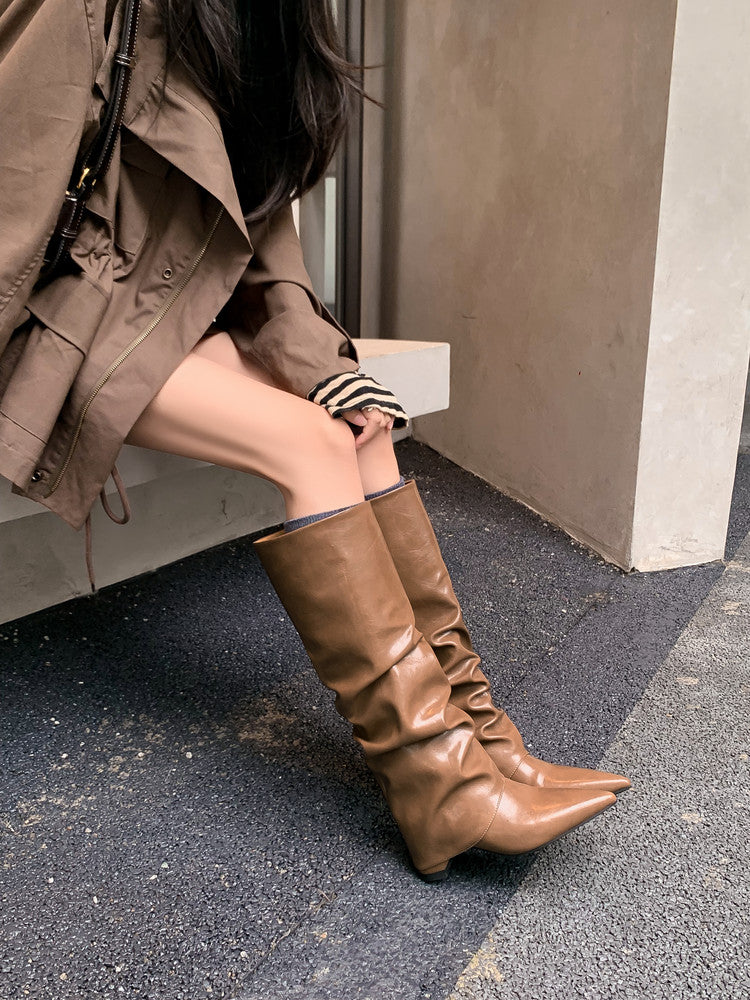 Karin Luna Elegant Style Pointed Toe Hidden Wedge Long Boots