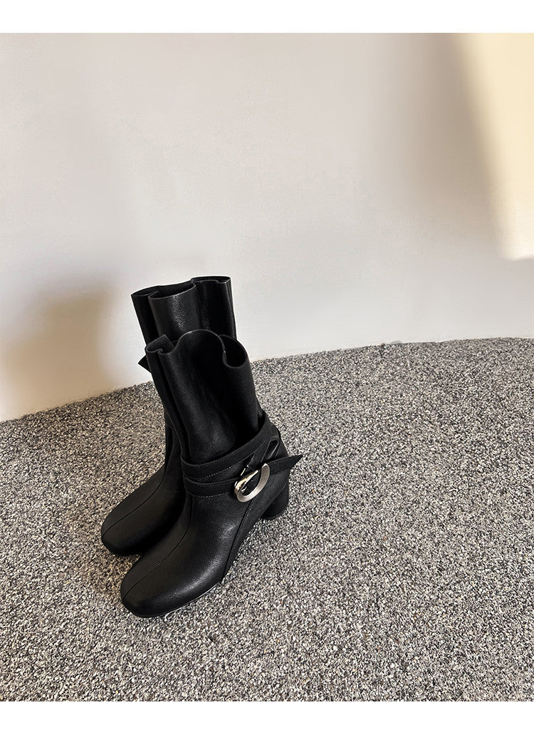 Karin Luna In Stock Spot Goods  Belt Buckle High Heel Large Tube Small Short Boots