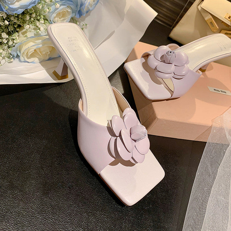 Karin Luna Flower of Wealth in the World~Says purple has a lot of charm Spot Goods Spot Goods  Three-Dimensional Camellia Elegant Sandals