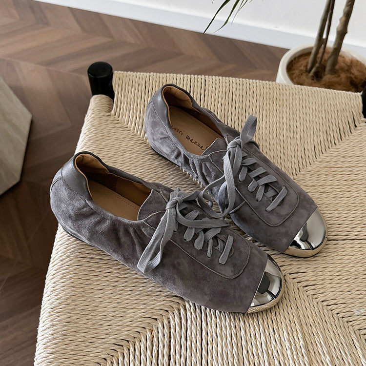 Karin Luna In Stock In Stock  High-end Metal Toe Lace-up Flats