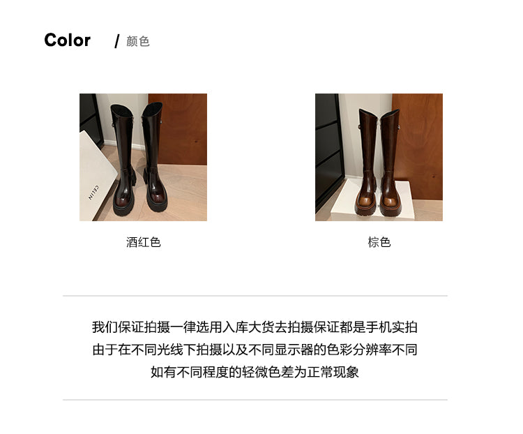 Karin Luna In Stock In Stock  Round Toe Thick Sole Belt Buckle Side Zipper Knight Boots