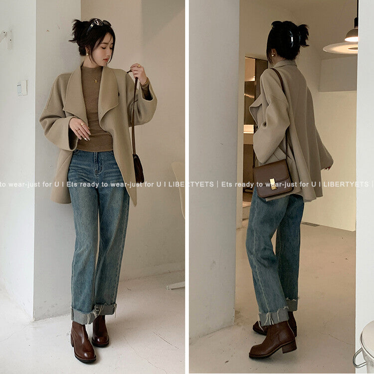 Karin Luna In Stock Spot Goods  Full-grain leather inside and out   Minimalist Texture  Round Toe Flat Bottom Basic Short Boots