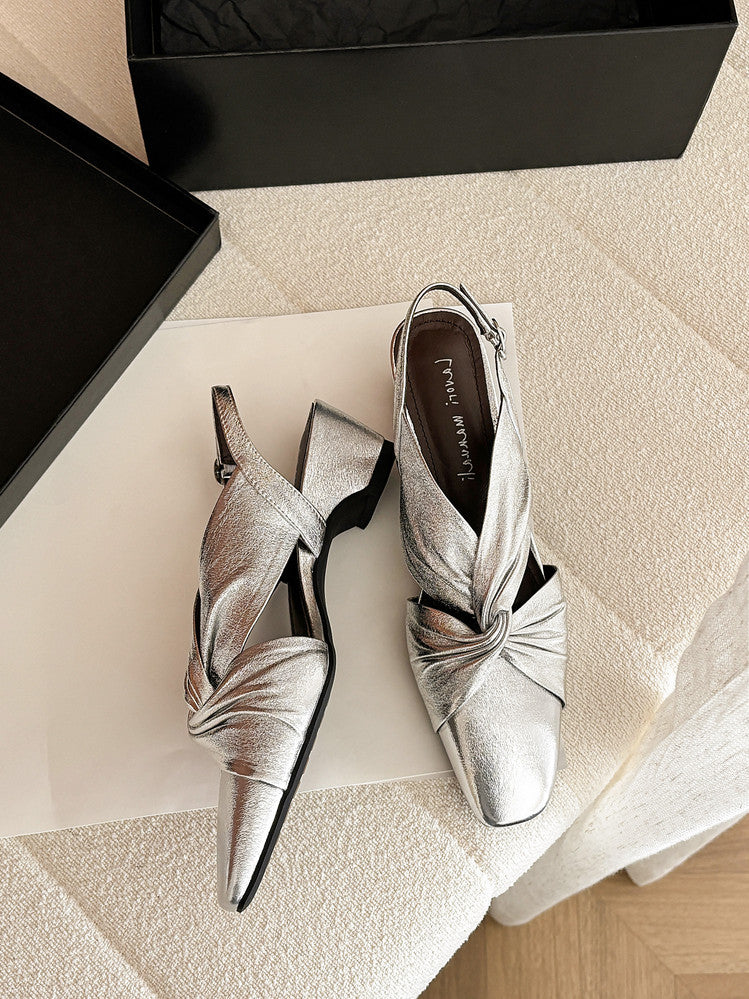 Karin Luna French Retro Wrinkled Small Square Toe Elegant Closed-Toe Sandals