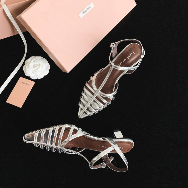 Karin Luna French Hollow Toe Metal Heel Elegant Sandals