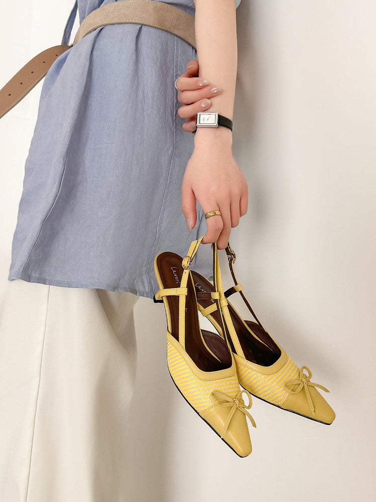 Karin Luna In Stock Spot Goods Braided Style Elegant Thin Heel Pointed Toe Closed-Toe Sandals