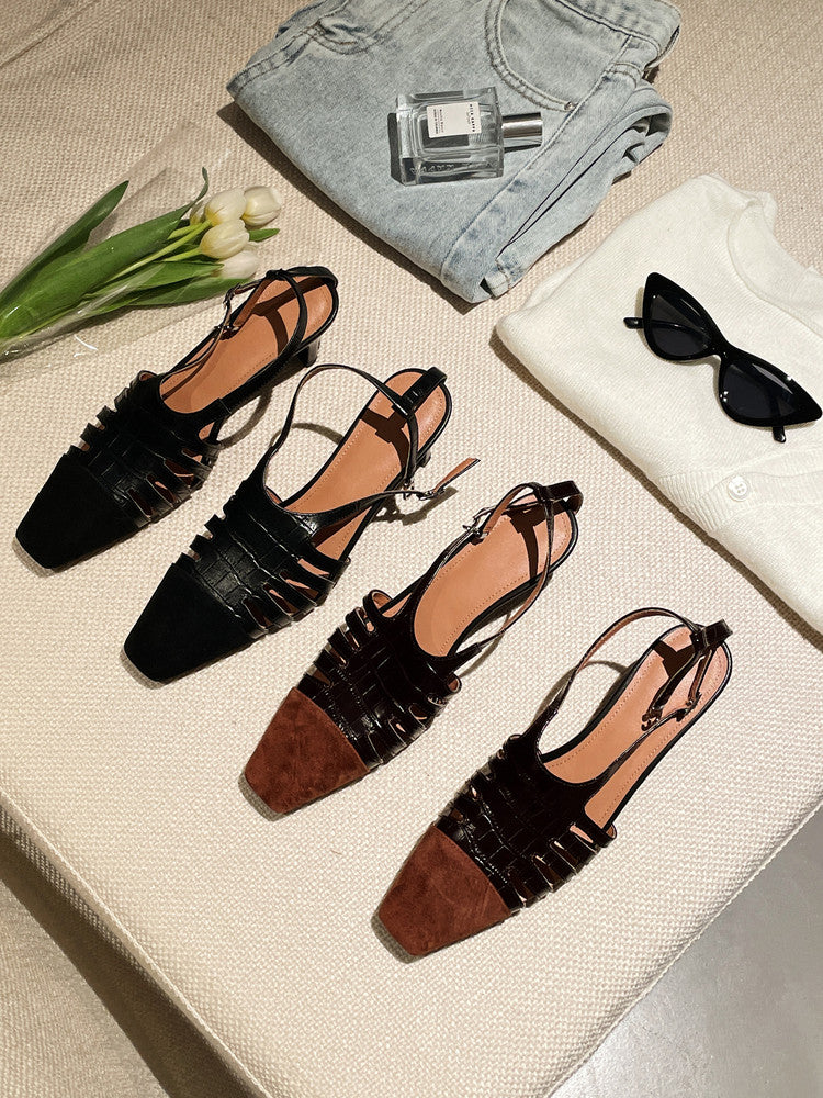 Karin Luna In Stock Spot Goods   French Retro Small Square Toe Closed-Toe Elegant Closed-Toe Sandals