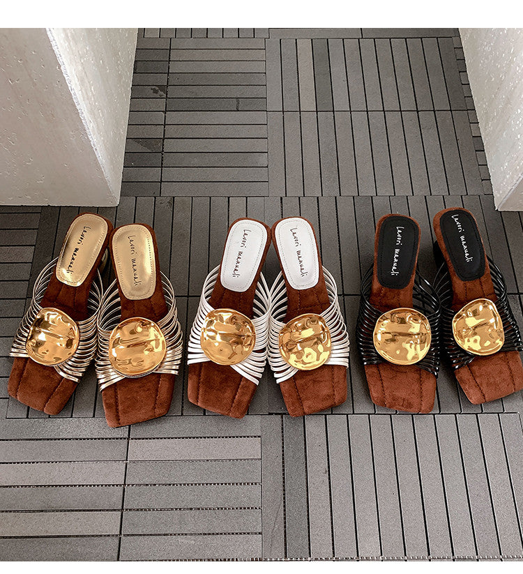 Karin Luna Bestseller Popular New Image  Comes with data plan included Resort Style Irregular Heel Thin Strap Slippers