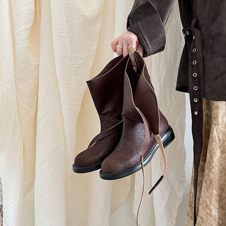 Karin Luna In Stock Spot Goods  Super textured Lazy Style Thick-Soled Ankle Boots