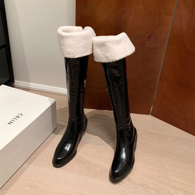 Karin Luna exploded  Three versions exploded Single Fleece Lining Fur Collar Version  Thick Fur Collar Foldable Hot-Selling Full Cowhide Pointed Toe Chunky Heel Classic Style